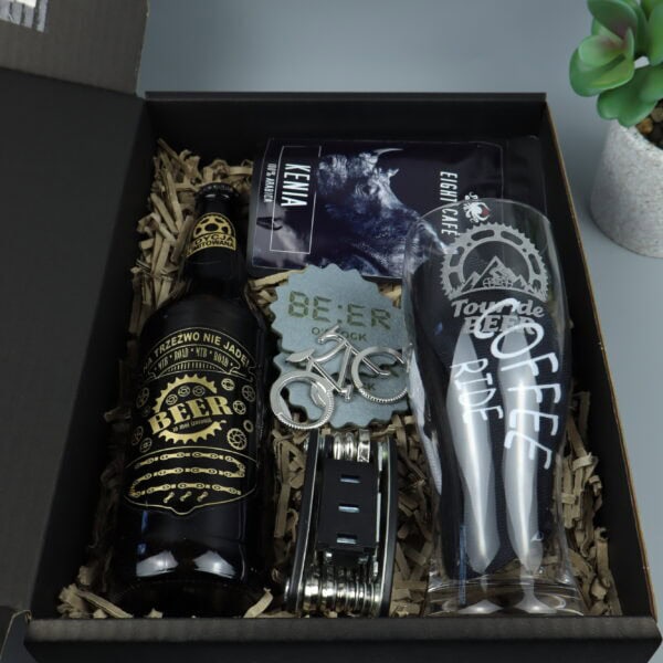 rowerowy zestaw prezentowy z kuflem piwa