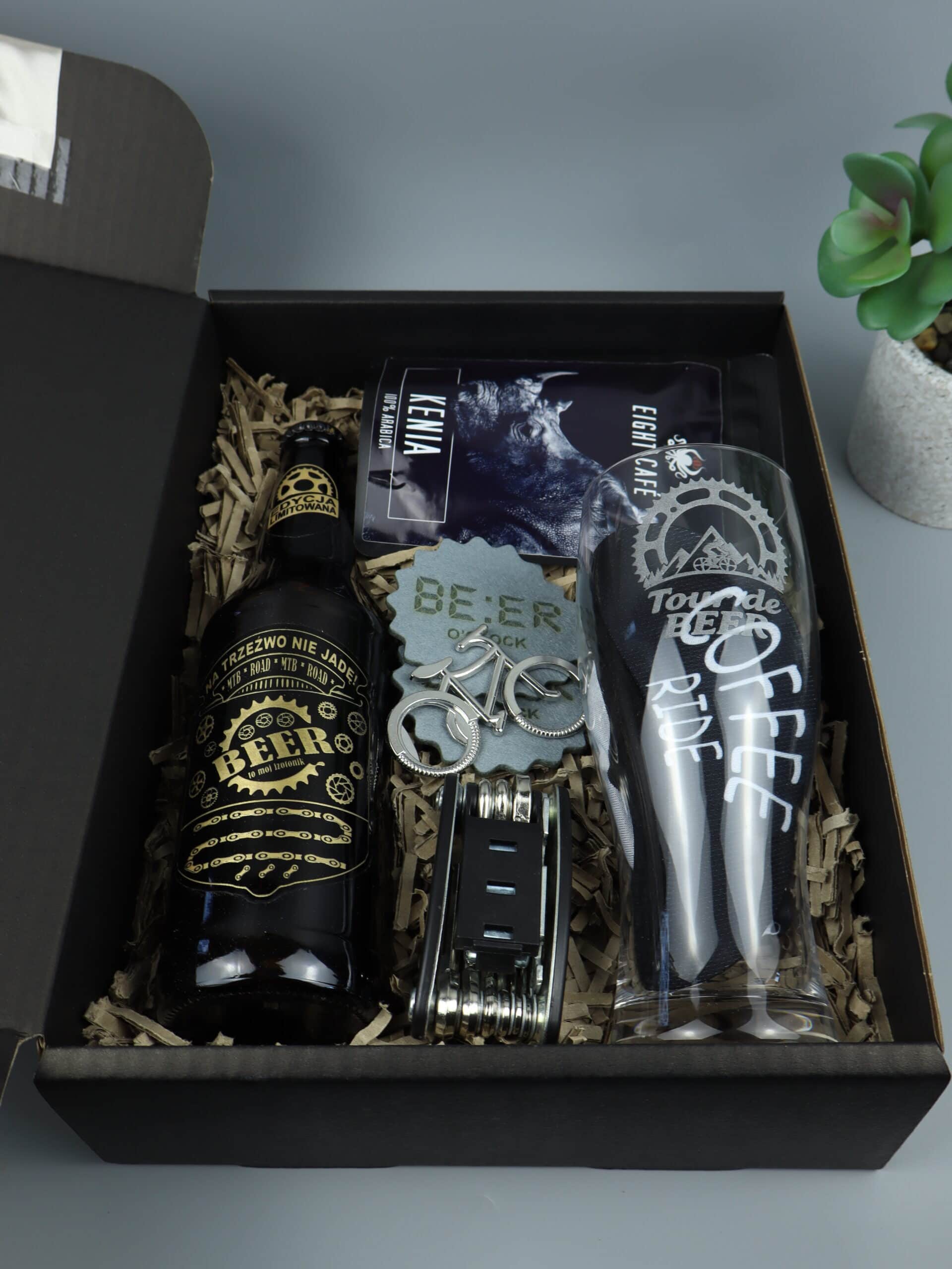 rowerowy zestaw prezentowy z kuflem piwa