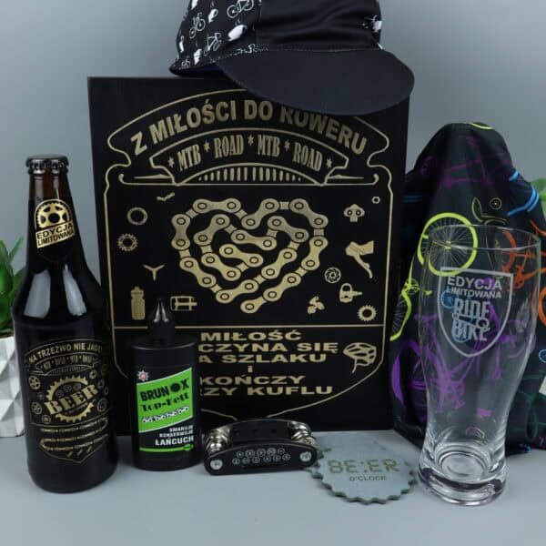 zestaw z piwem i smarem rowerowym