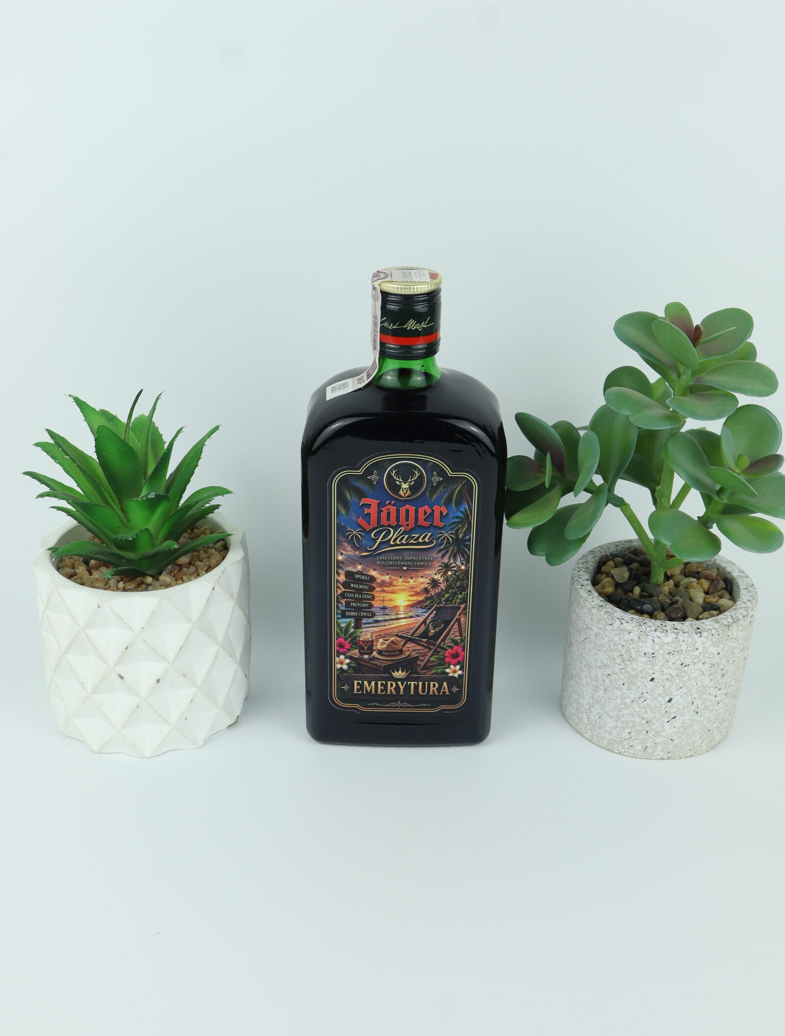 Prezent na emeryturę J&auml;germeister z kolorową etykietą UV i tropikalnym motywem