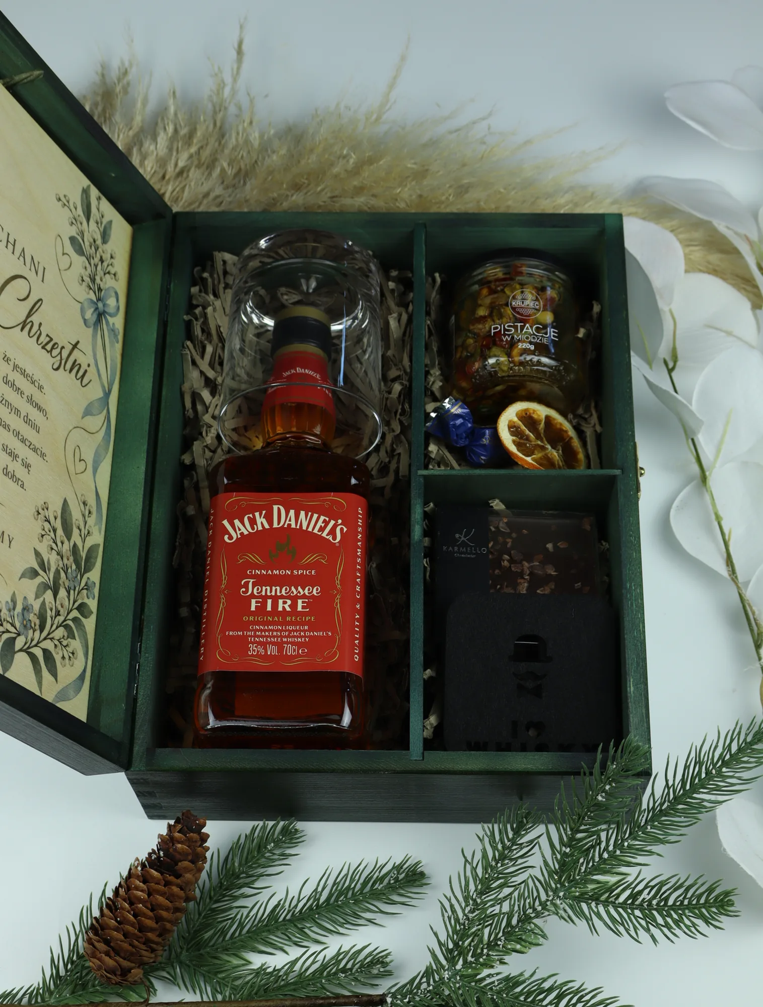 Prezent dla rodziców chrzestnych Jack Daniels w drewnianej skrzynce z grawerem